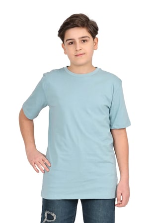 Erkek çocuk düz baskısız kısa kol basic casual-okul t-shirt — Mint yeşili