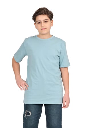 Erkek çocuk düz baskısız kısa kol basic casual-okul t-shirt — Mint yeşili