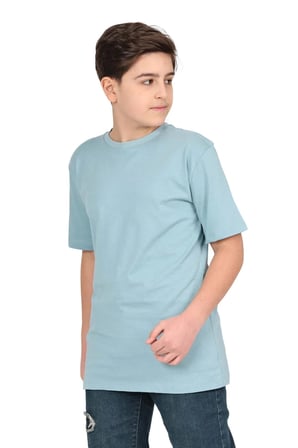 Erkek çocuk düz baskısız kısa kol basic casual-okul t-shirt — Mint yeşili