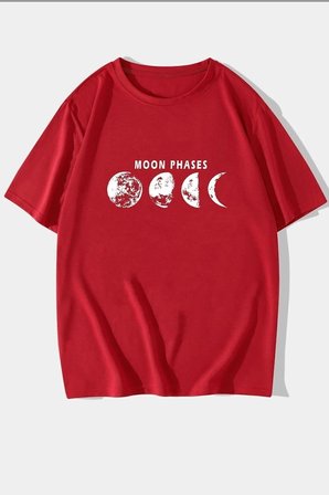 Unisex Moon Phases Baskılı T-shirt