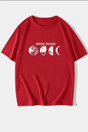 Unisex Moon Phases Baskılı T-shirt