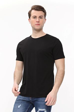 Erkek Regular Fit Bisiklet Yaka  Siyah T-Shirt