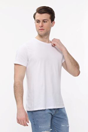 Erkek Regular Fit Bisiklet Yaka Beyaz Siyah T-Shirt