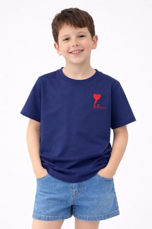 Kız Erkek Çocuk Oversize Nakışlı Pamuklu Unisex Yazlık T-Shirt — Lacivert