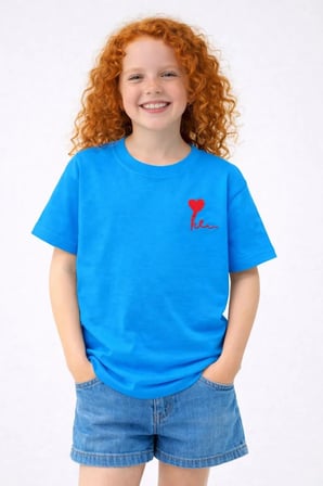 Kız Erkek Çocuk Oversize Nakışlı Pamuklu Unisex Yazlık T-Shirt — Mavi