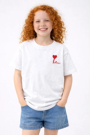 Kız Erkek Çocuk Oversize Nakışlı Pamuklu Unisex Yazlık T-Shirt — Beyaz