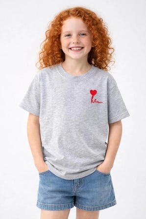 Kız Erkek Çocuk Oversize Nakışlı Pamuklu Unisex Yazlık T-Shirt — Gri - Melanj