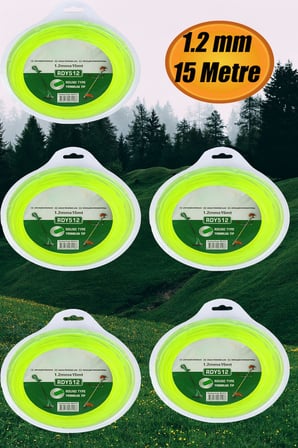 Tırpan Misinası Motorlu Tırpan Yuvarlak Misina 1.2 mm 15 Metre Çim Ot Biçme Teli 5 Adet.