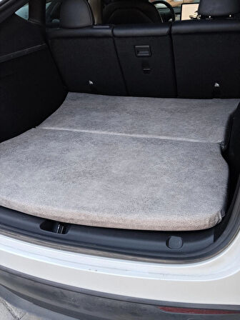 Shop-set Tesla - Model Y Uyumlu Oto Arka Koltuk Yatağı - KREM - 6 Cm Kuştüyü Sünger, Yastıklı, Çantalı