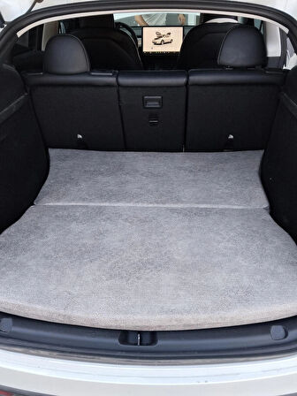 Shop-set Tesla - Model Y Uyumlu Oto Arka Koltuk Yatağı - KREM - 6 Cm Kuştüyü Sünger, Yastıklı, Çantalı