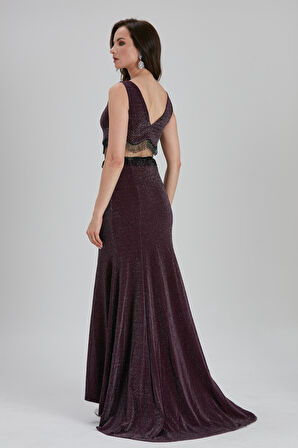 Abiye Elbise - Püskül Detaylı Mor Abiye Elbise 36750MOR