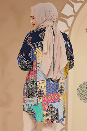 Desenli Lacivert Tesettür Tunik 20412L