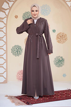 Boncuk İşlemeli Vizon Tesettür Abaya 29111V