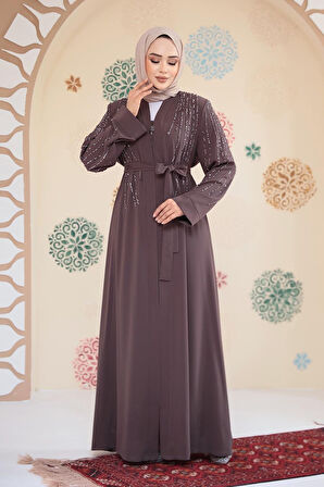 Boncuk İşlemeli Vizon Tesettür Abaya 29111V