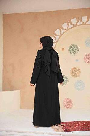 Boncuk Detaylı Lacivert Tesettür Abaya 29129S