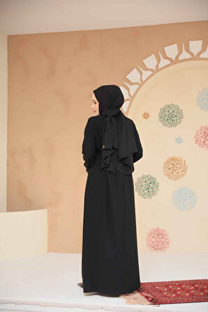 Boncuk İşlemeli Siyah Tesettür Abaya 29130S