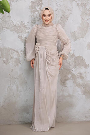 Drape Detaylı Vizon Tesettür Abiye Elbise 51203V