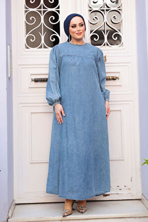 Koyu Mavi Tesettür Kot Elbise 19148KM
