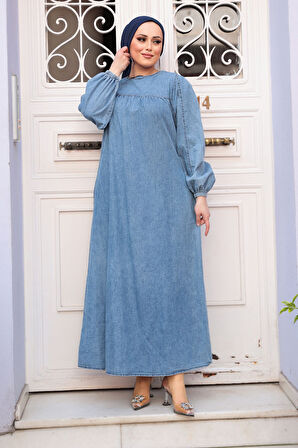 Koyu Mavi Tesettür Kot Elbise 19148KM