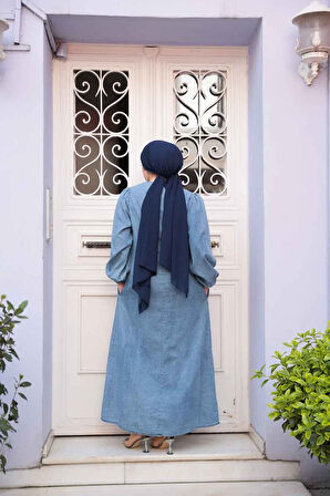 Koyu Mavi Tesettür Kot Elbise 19148KM