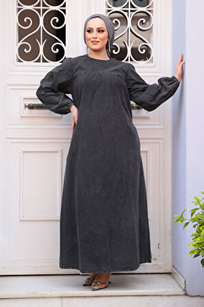 Antrasit Tesettür Kot Elbise 19148ANT