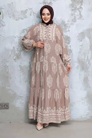 Çiçek Desenli Vizon Tesettür Elbise 18242V