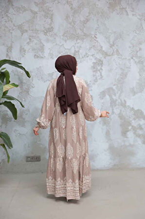 Çiçek Desenli Vizon Tesettür Elbise 18242V