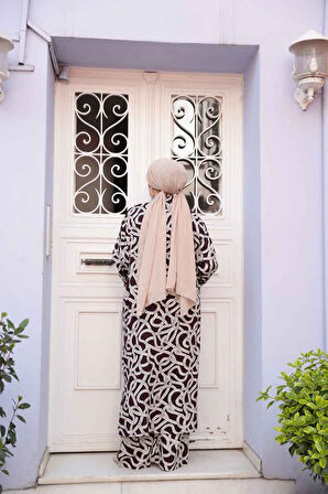 Desenli Mürdüm Tesettür İkili Kimono Takım 12881MU