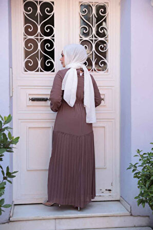 Etek Ucu Pileli Koyu Gül Kurusu Tesettür Elbise 23771KGK