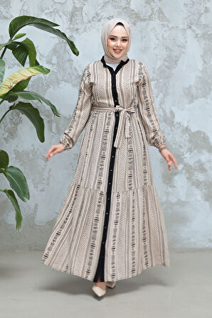 Desenli Vizon Tesettür Elbise 23921V