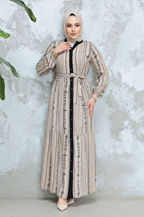 Desenli Vizon Tesettür Elbise 23921V