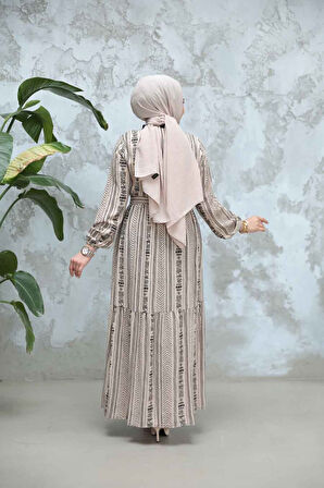 Desenli Vizon Tesettür Elbise 23921V