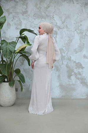 Drape Detaylı Taş Tesettür Abiye Elbise 50921TAS