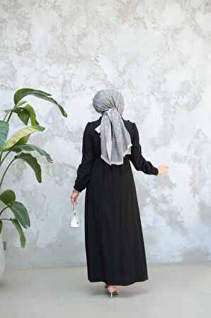 Fermuarlı Siyah Tesettür Elbise 17021S