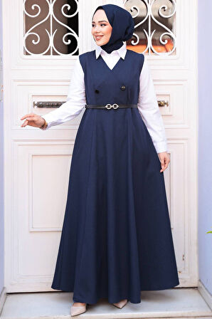 Jile Elbise Lacivert Tesettür İkili Takım 30284L
