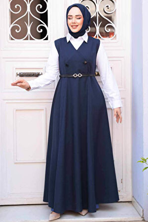 Jile Elbise Lacivert Tesettür İkili Takım 30284L