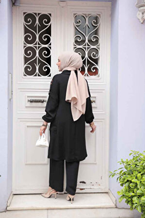 Kolyeli Siyah Tesettür İkili Takım 52631S