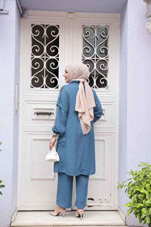 Kolyeli İndigo Mavisi Tesettür İkili Takım 52631IM