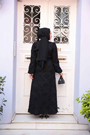 Desenli Siyah Tesettür Elbise 5298S