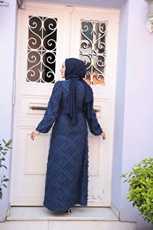 Desenli Lacivert Tesettür Elbise 5298L