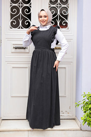 Jile Antrasit Tesettür Kot Elbise 19113ANT