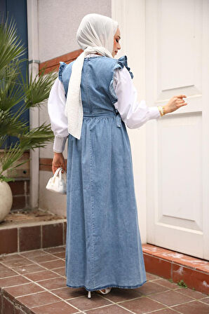 Jile Koyu Mavi Tesettür Kot Elbise 19113KM