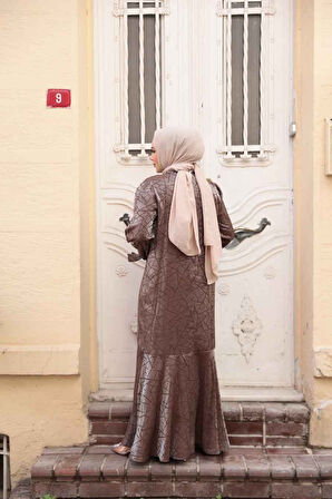 Desenli Vizon Tesettür Saten Elbise 4457V