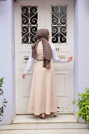 Bej Tesettür Jile Elbise 62081BEJ