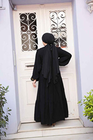 Desenli Siyah Tesettür Elbise 32161S