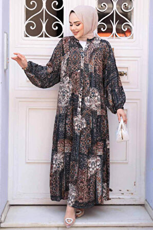 Desenli Vizon Tesettür Elbise 52943V