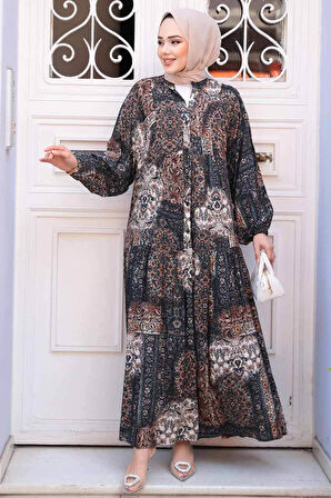 Desenli Vizon Tesettür Elbise 52943V