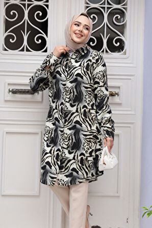 Desenli Füme Tesettür Viskon Tunik 11742FU