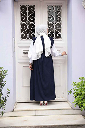 Fırfır Detaylı Lacivert Tesettür Jile Elbise 17051L