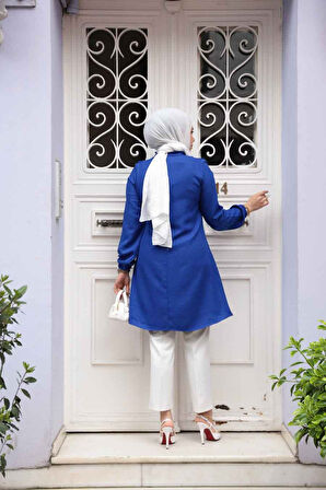 Fırfır Detaylı Sax Mavisi Tesettür Tunik 6682SX